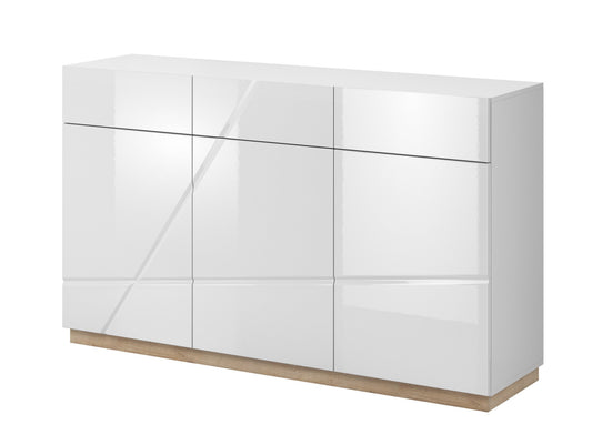 White cabinet with glass panels on a white background