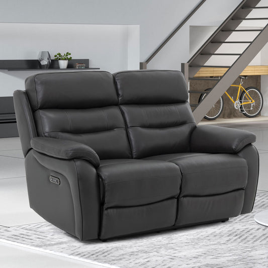 Luxury modern Fletcher Dark Grey Leather Power Reclining 2 Seater Sofa with Power Headrest