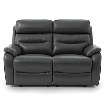 Luxury modern Fletcher Dark Grey Leather Power Reclining 2 Seater Sofa with Power Headrest
