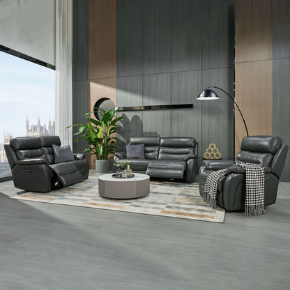 Luxury modern Fletcher Dark Grey Leather Power Reclining 2 Seater Sofa with Power Headrest