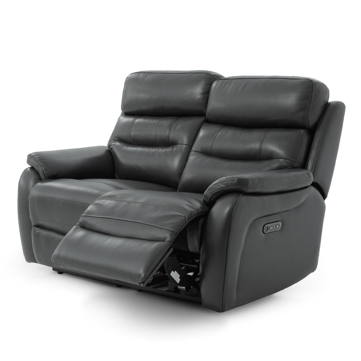 Luxury modern Fletcher Dark Grey Leather Power Reclining 2 Seater Sofa with Power Headrest
