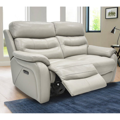 Luxury modern Fletcher Light Grey Leather Power Reclining 2 Seater Sofa with Power Headrest