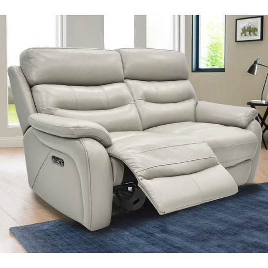 Luxury modern Fletcher Light Grey Leather Power Reclining 2 Seater Sofa with Power Headrest