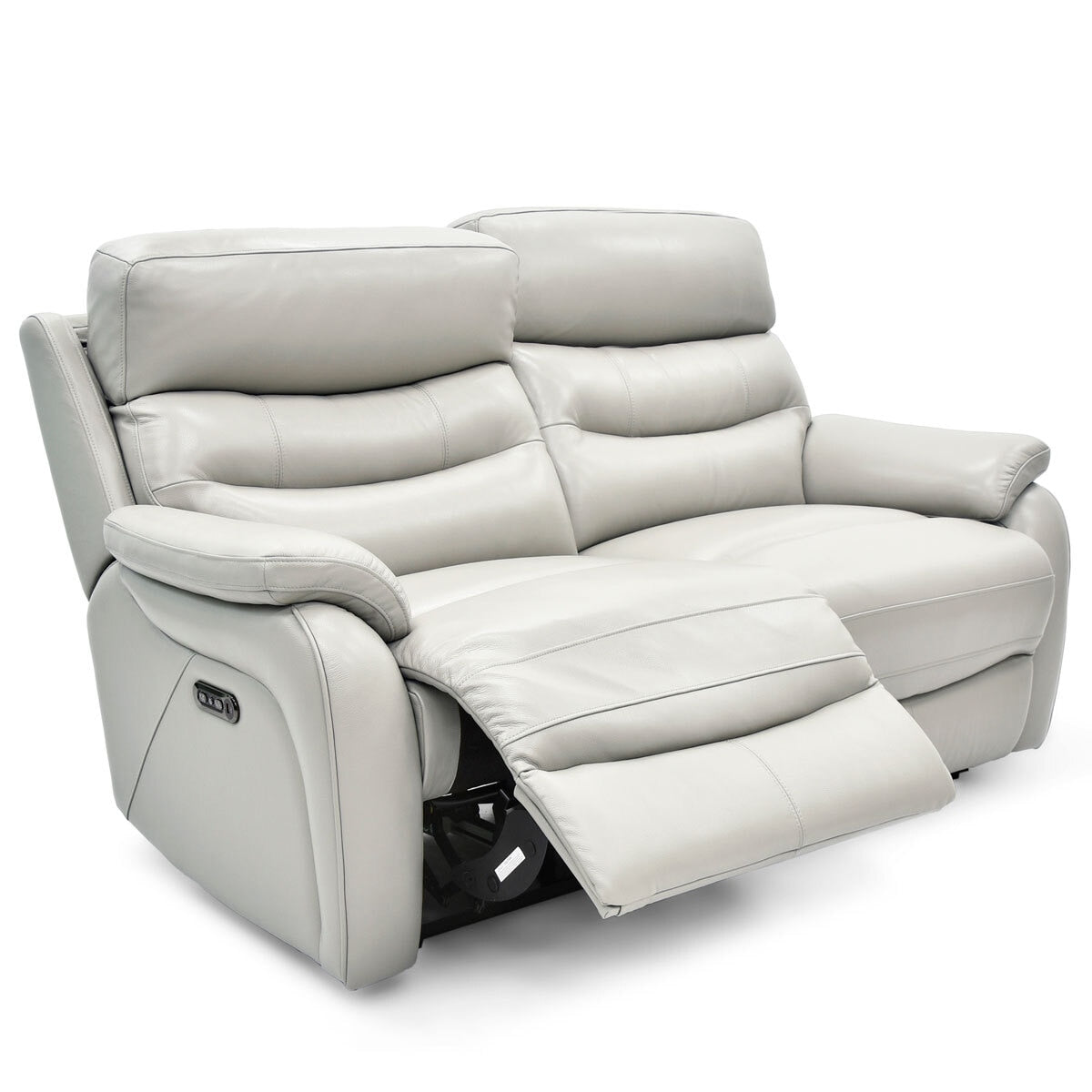 Luxury designer Fletcher Light Grey Leather Power Reclining 2 Seater Sofa with Power Headrest