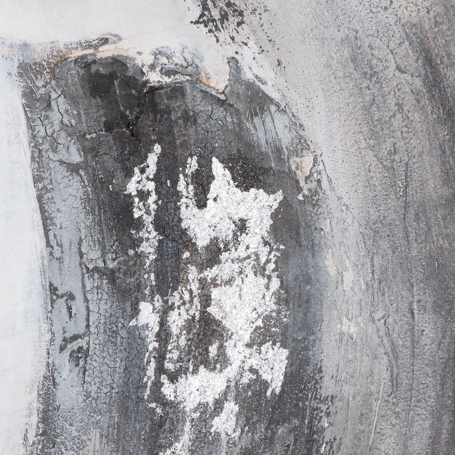 Abstract art with black and white textures on a textured gray background