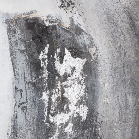 Abstract art with black and white textures on a textured gray background