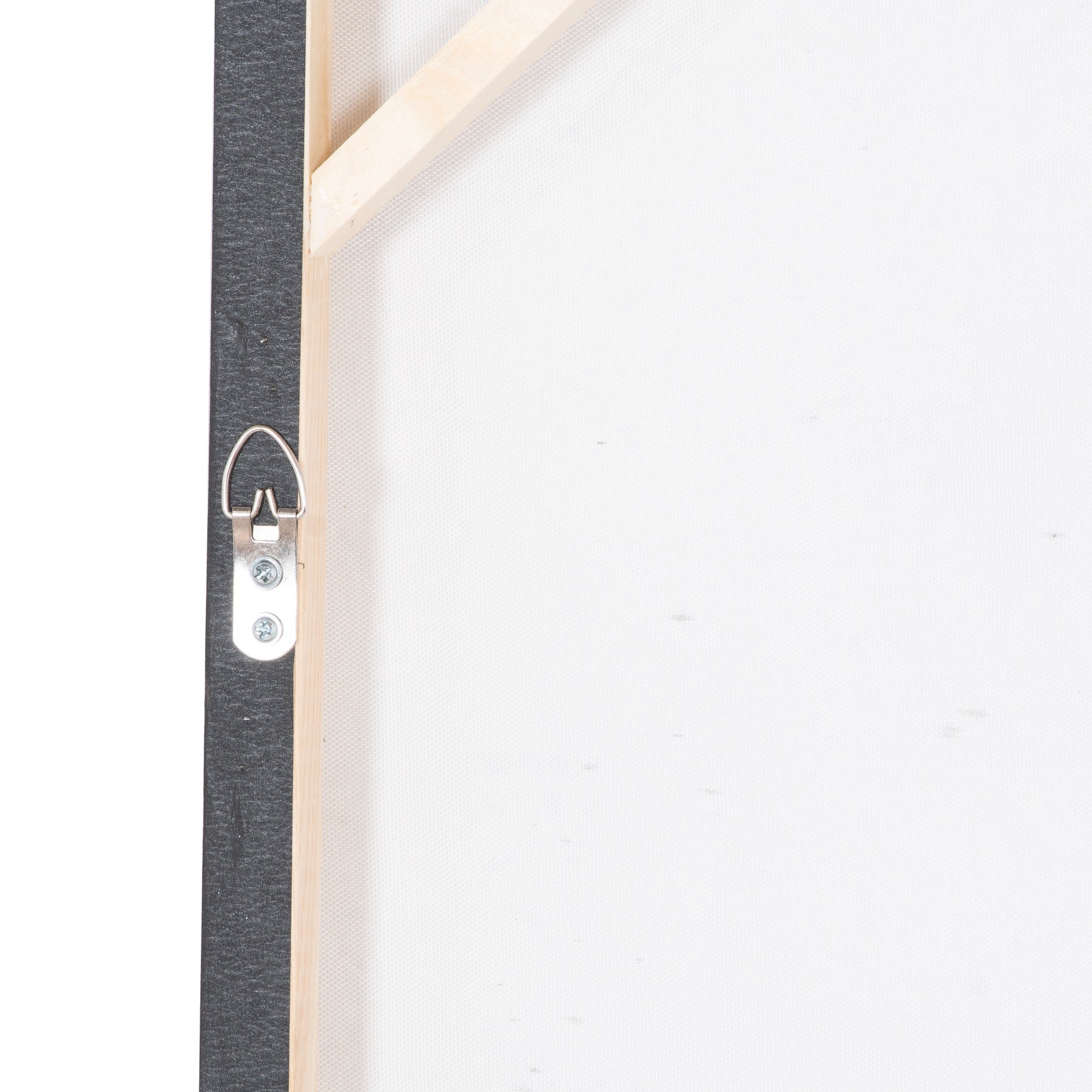 Close-up of a picture frame with a hanging mechanism on a white background