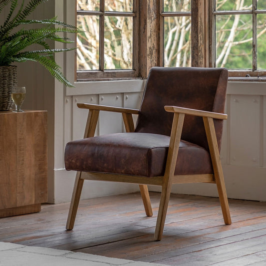 Gallery Neyland Brown Leather Armchair-side