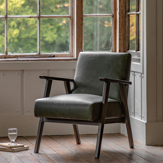 Gallery Neyland Green Leather Armchair _ luxury