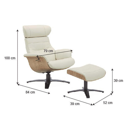 Modern Luxury Gilman Creek Karma Cream Top Grain Leather Swivel Chair with Ottoman