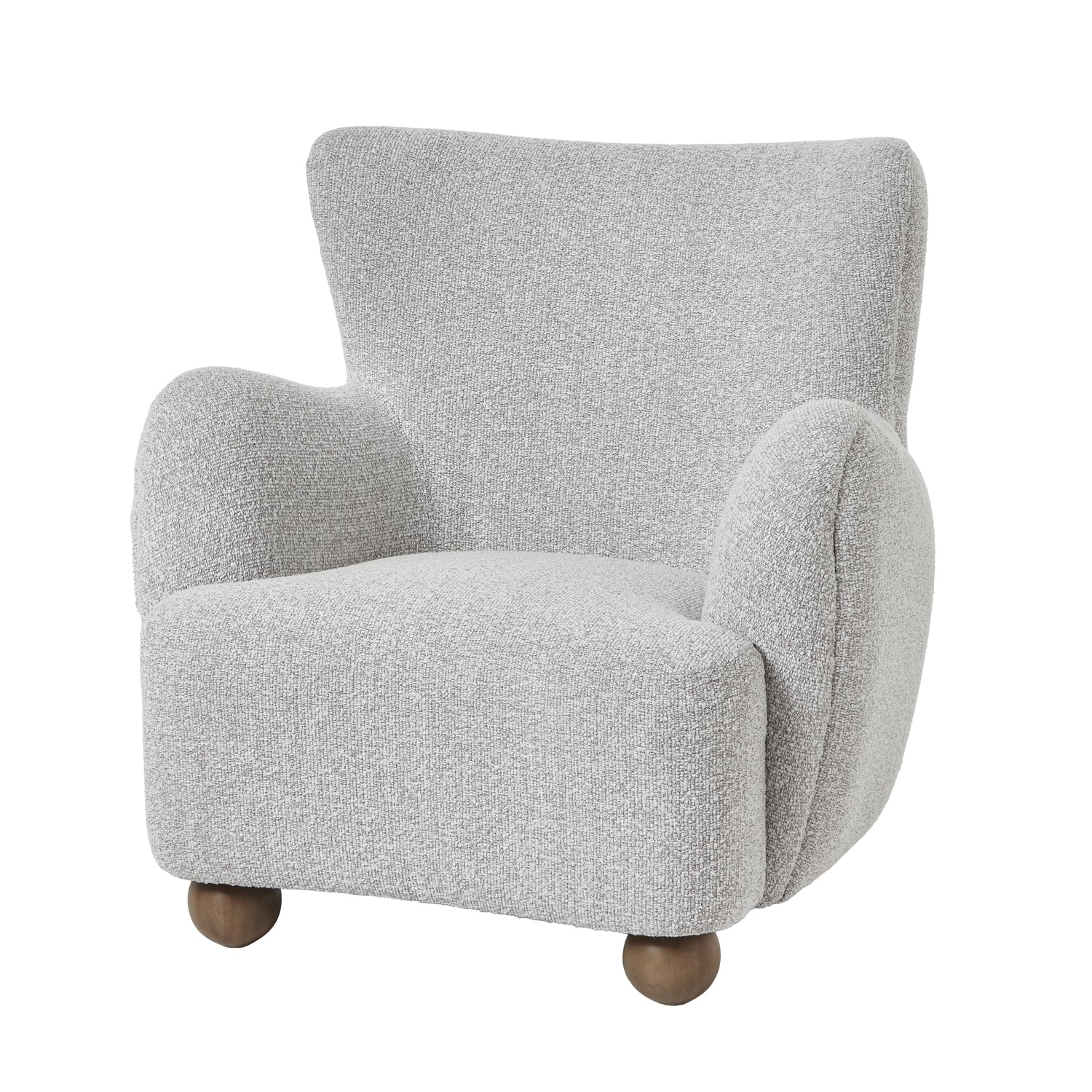 Gray armchair with wooden legs on a white background