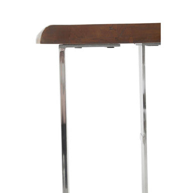 Wooden bar stool with metal legs on a white background