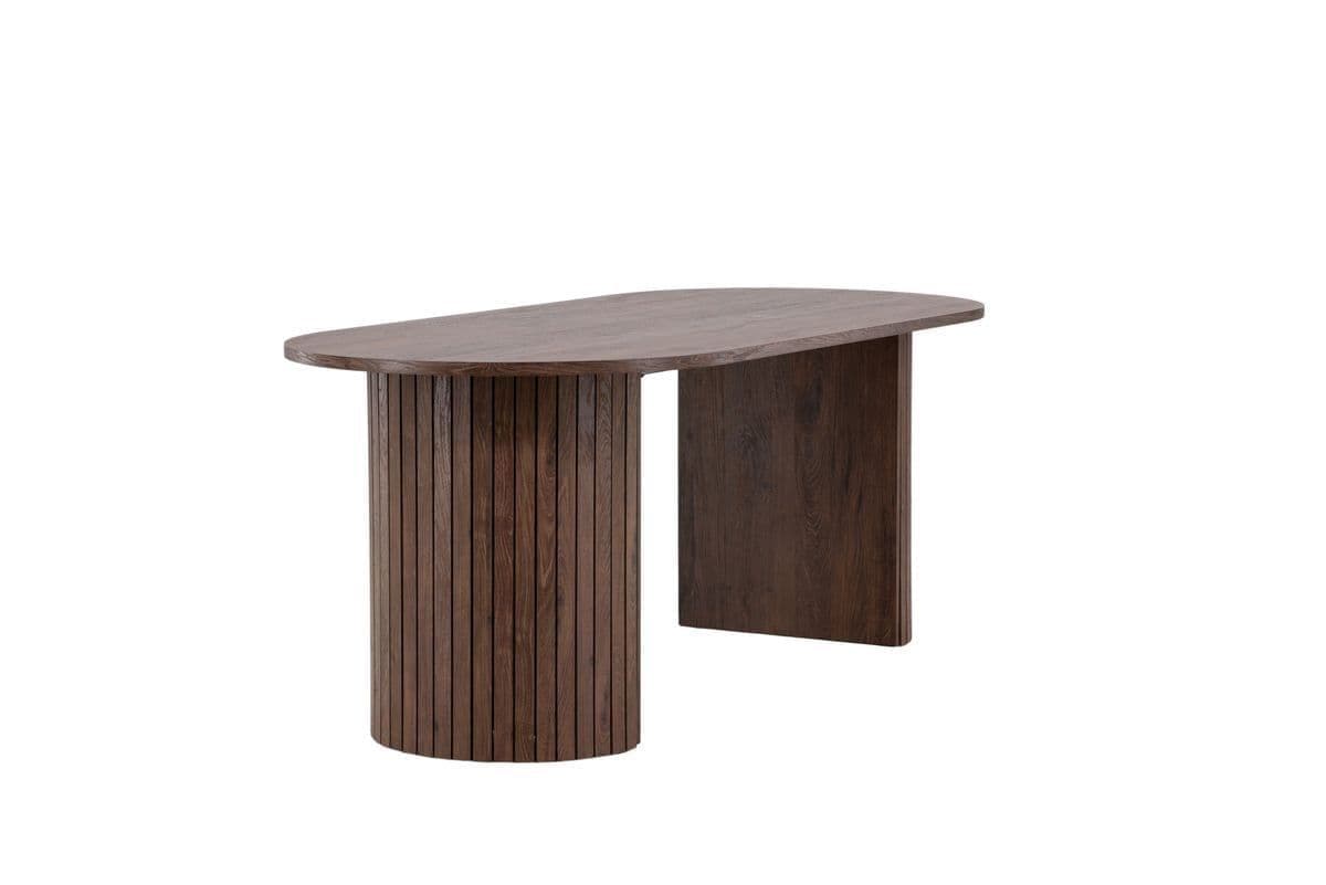 Wooden L-shaped desk on a white background