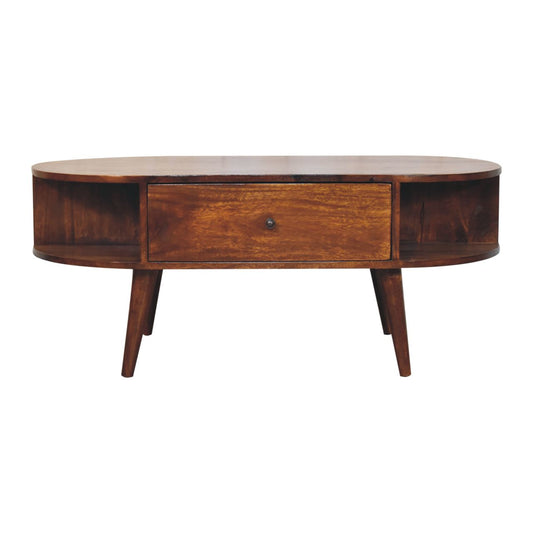 Chestnut Oval Coffee Table with 2 Drawers