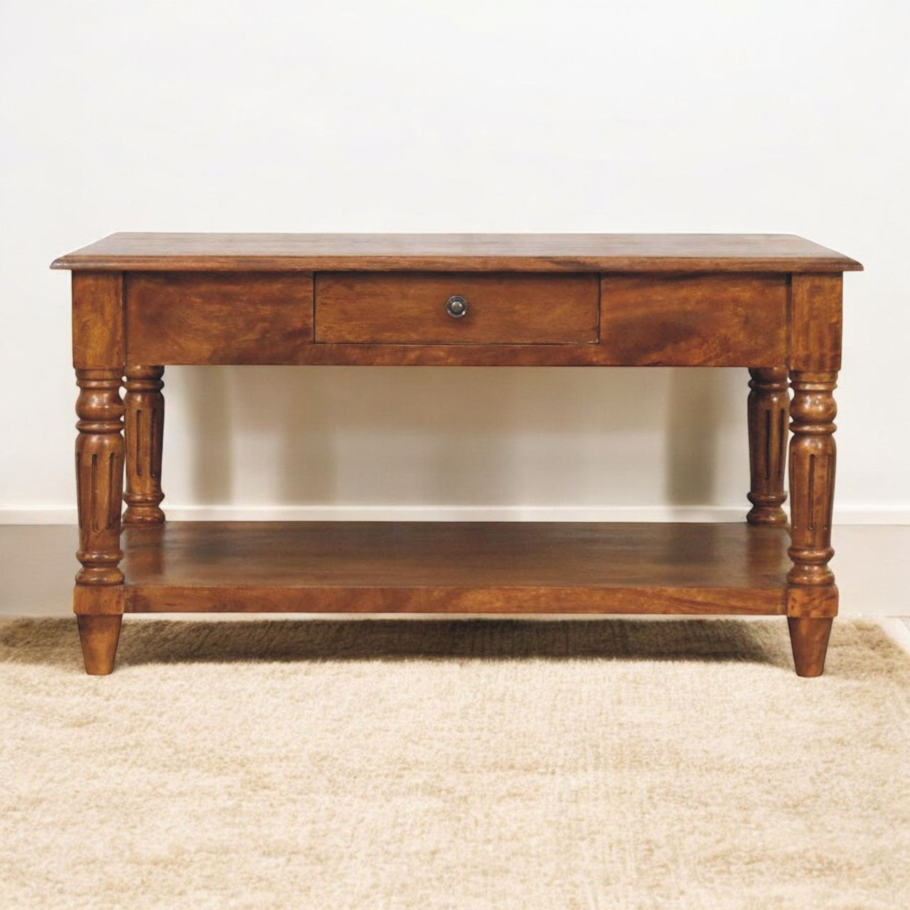 Turned Legs Chestnut 2 Drawer Coffee Table