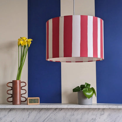 Jam red & white striped drum shade - BlissVeranda