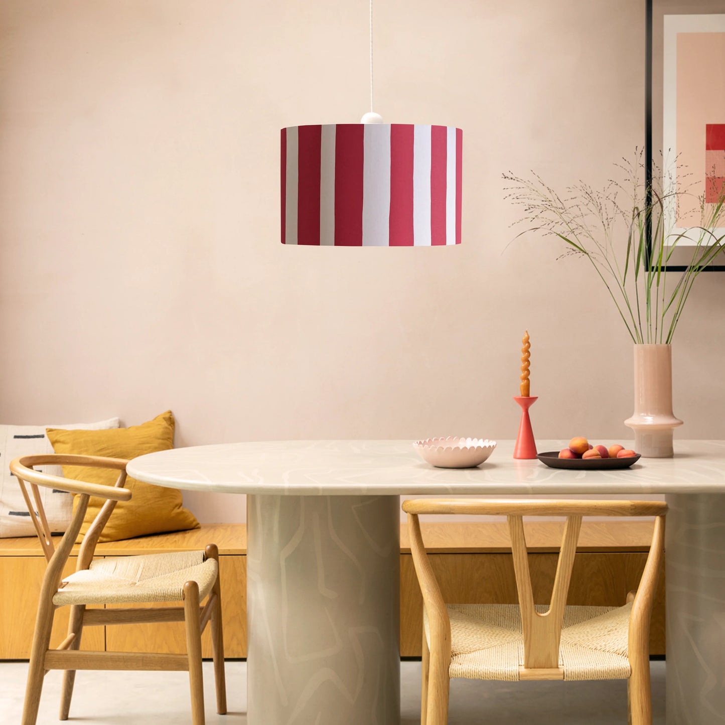 Jam red & white striped drum shade - BlissVeranda