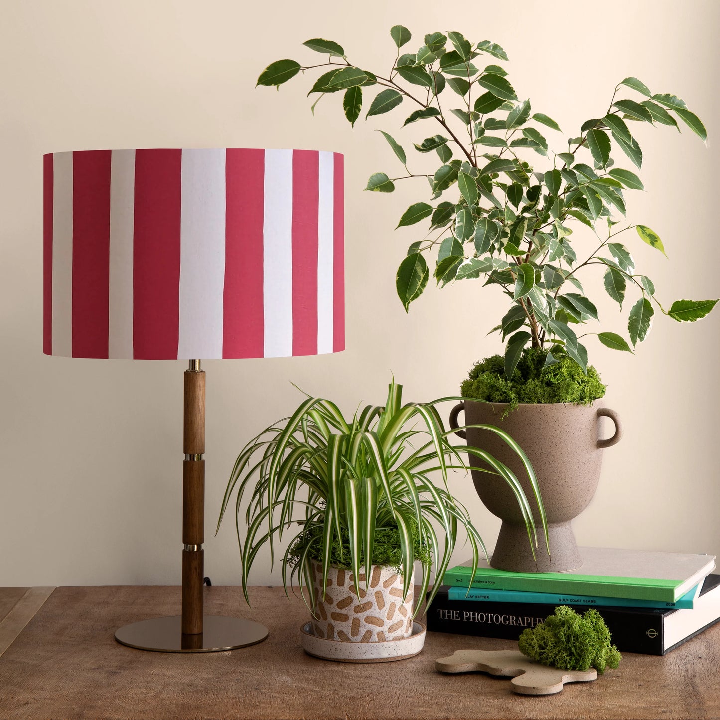 Jam red & white striped drum shade - BlissVeranda