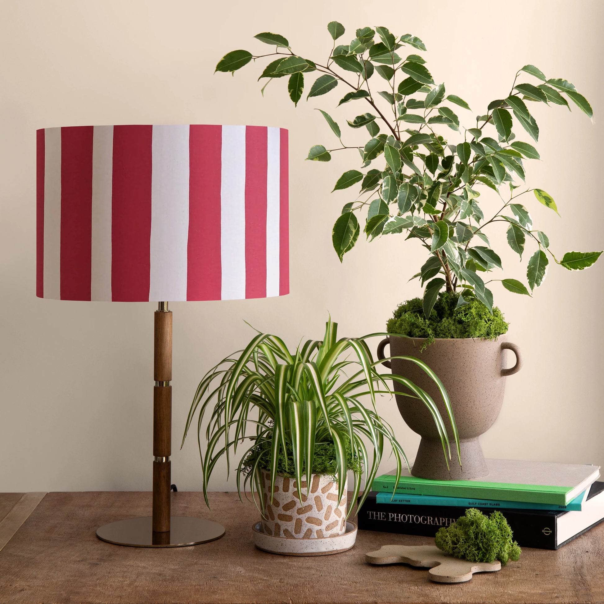 Jam red & white striped drum shade - BlissVeranda