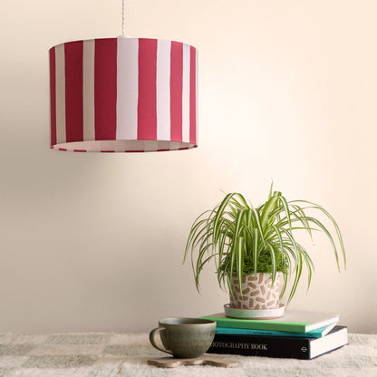 Jam red & white striped drum shade - BlissVeranda
