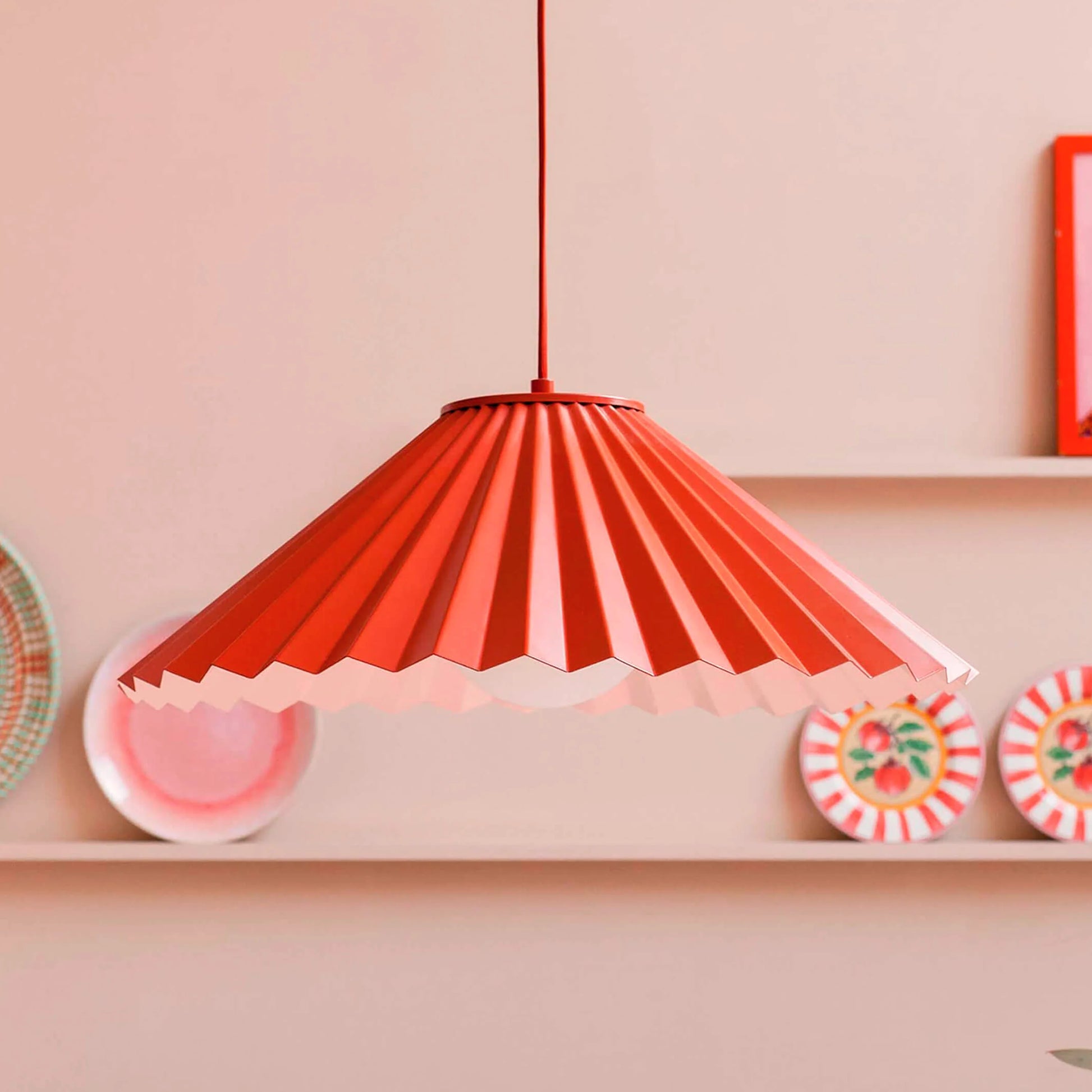 Burnt orange large pleat pendant ceiling light - BlissVeranda