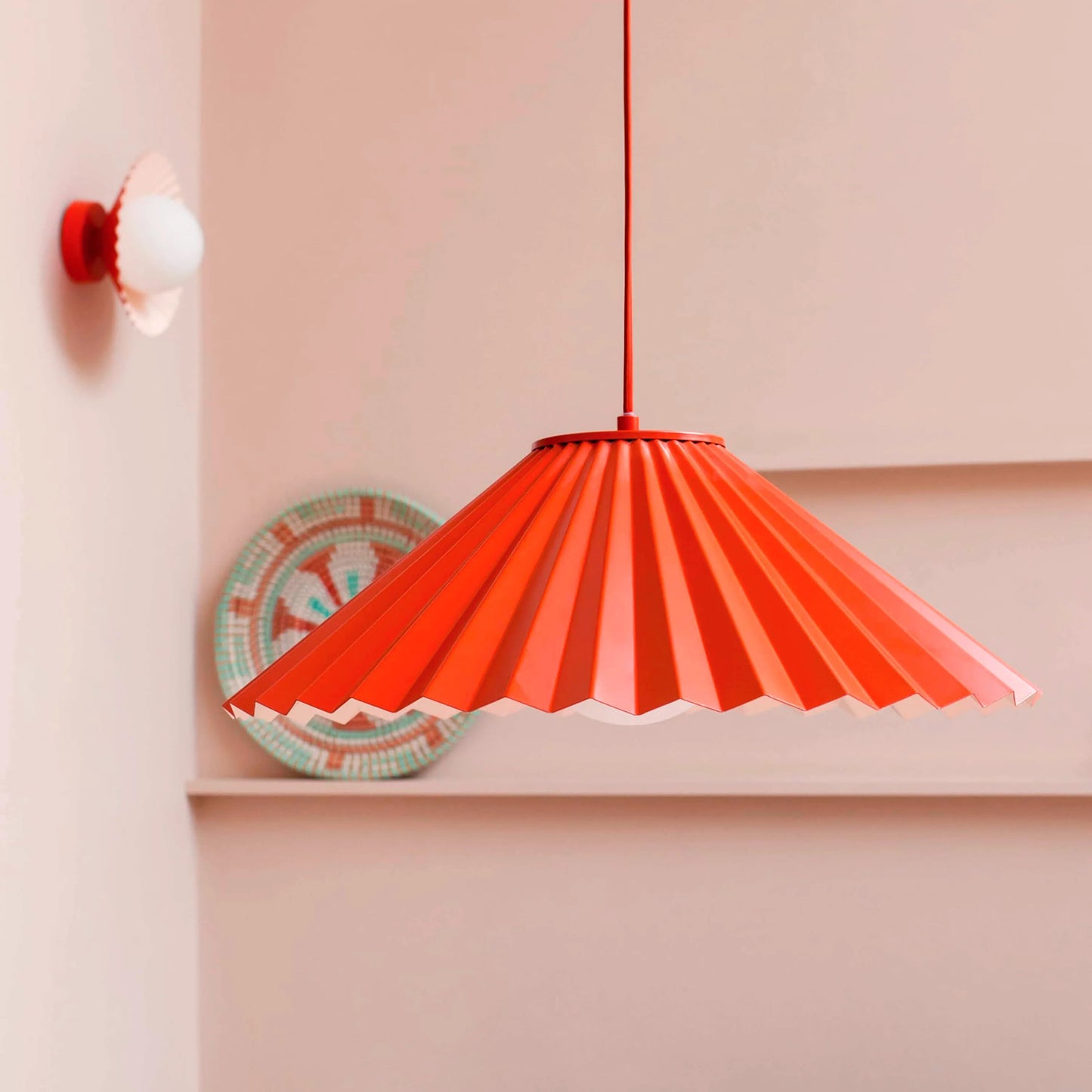 Burnt orange large pleat pendant ceiling light - BlissVeranda