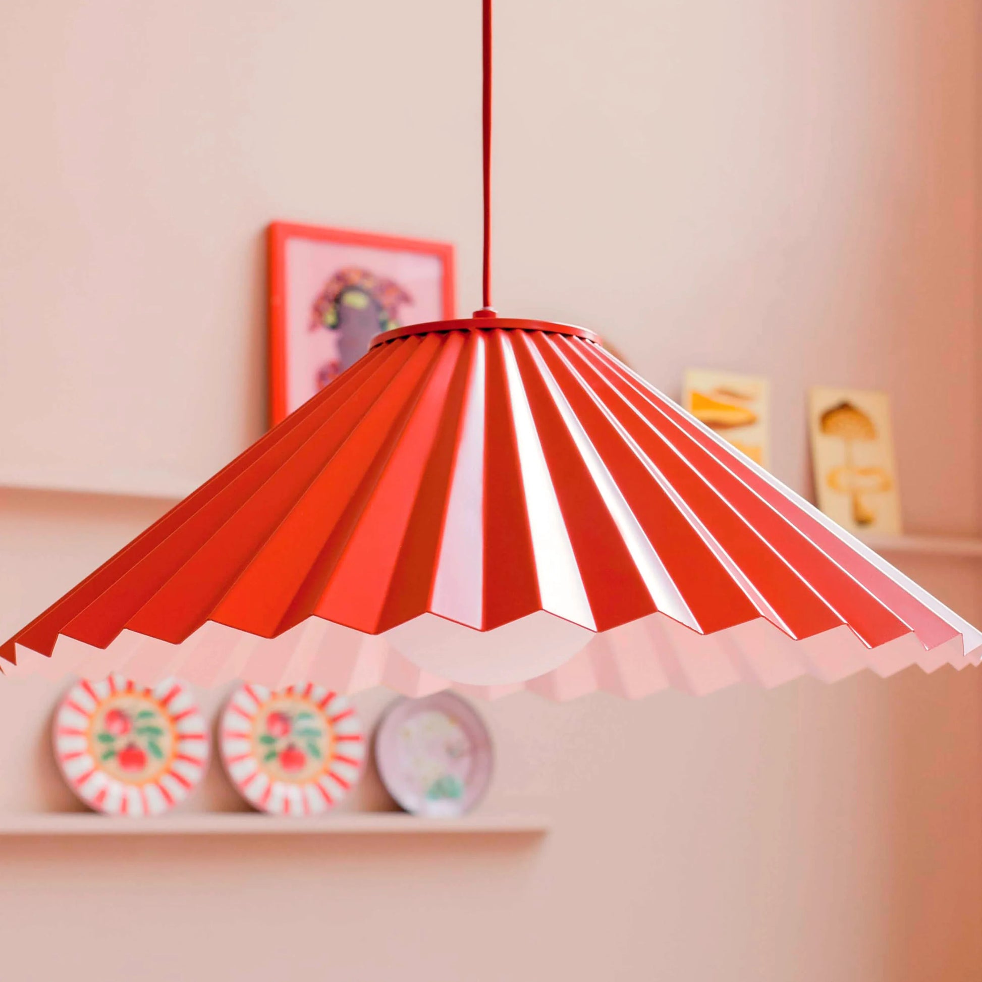 Burnt orange large pleat pendant ceiling light - BlissVeranda