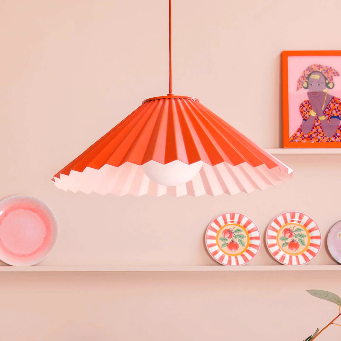 Burnt orange large pleat pendant ceiling light - BlissVeranda