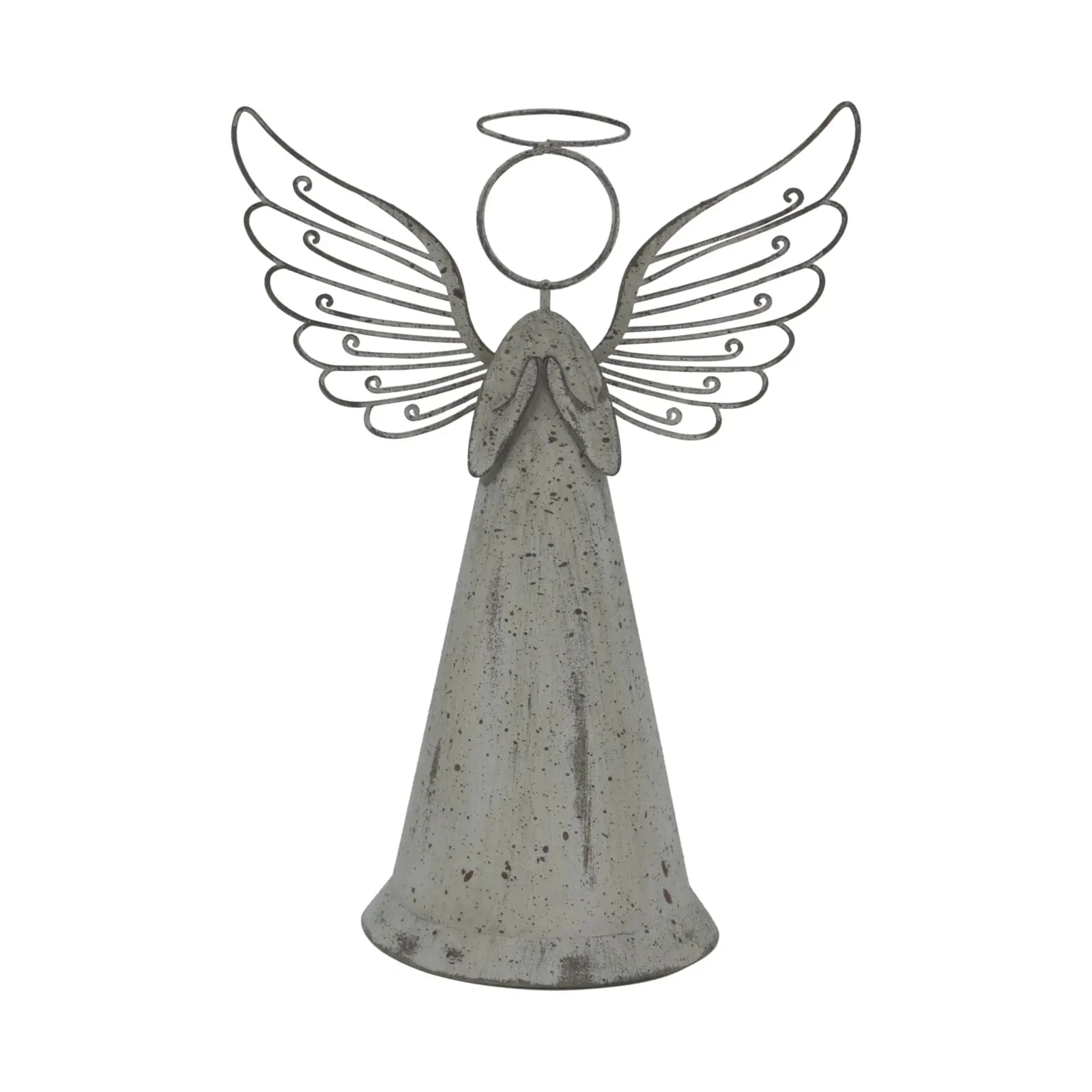 Decorative angel statue with wings and a halo on a white background