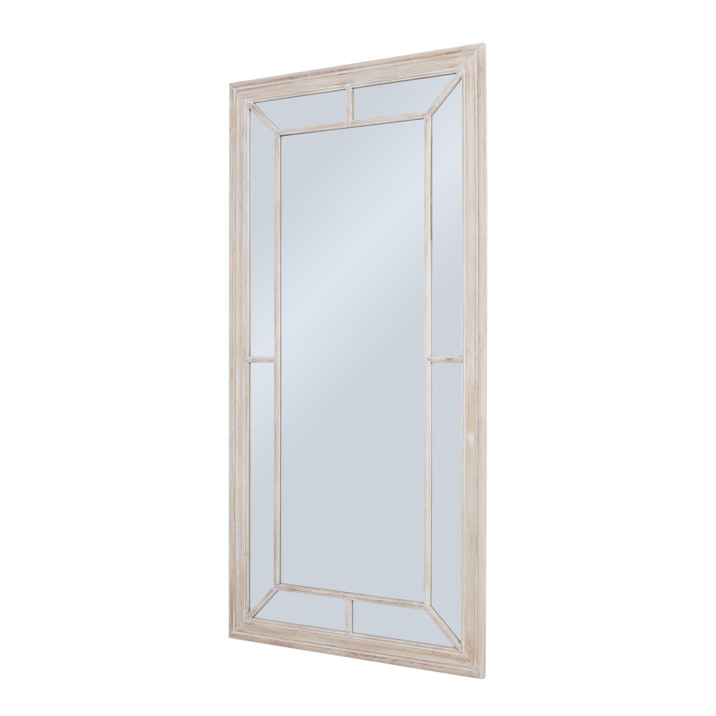 Decorative mirror with a beige frame on a white background