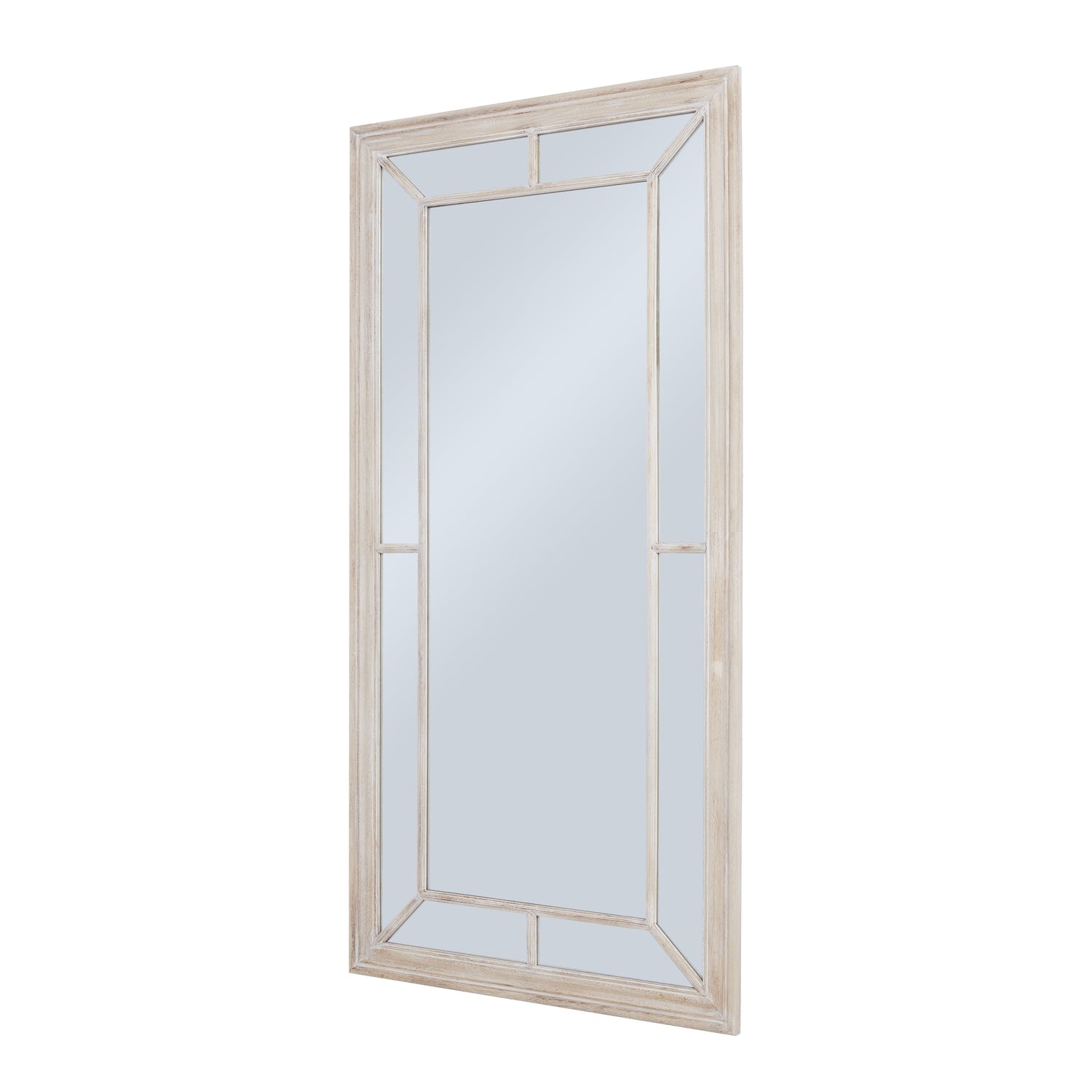 Decorative mirror with a beige frame on a white background
