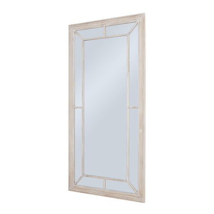 Decorative mirror with a beige frame on a white background