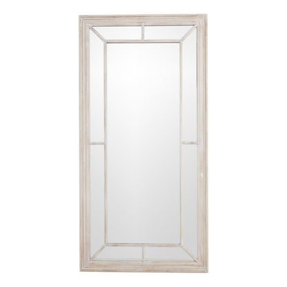 Rectangular mirror with a beige frame on a white background
