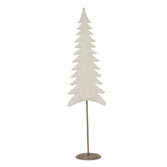 Decorative white tree sculpture on a stand against a white background
