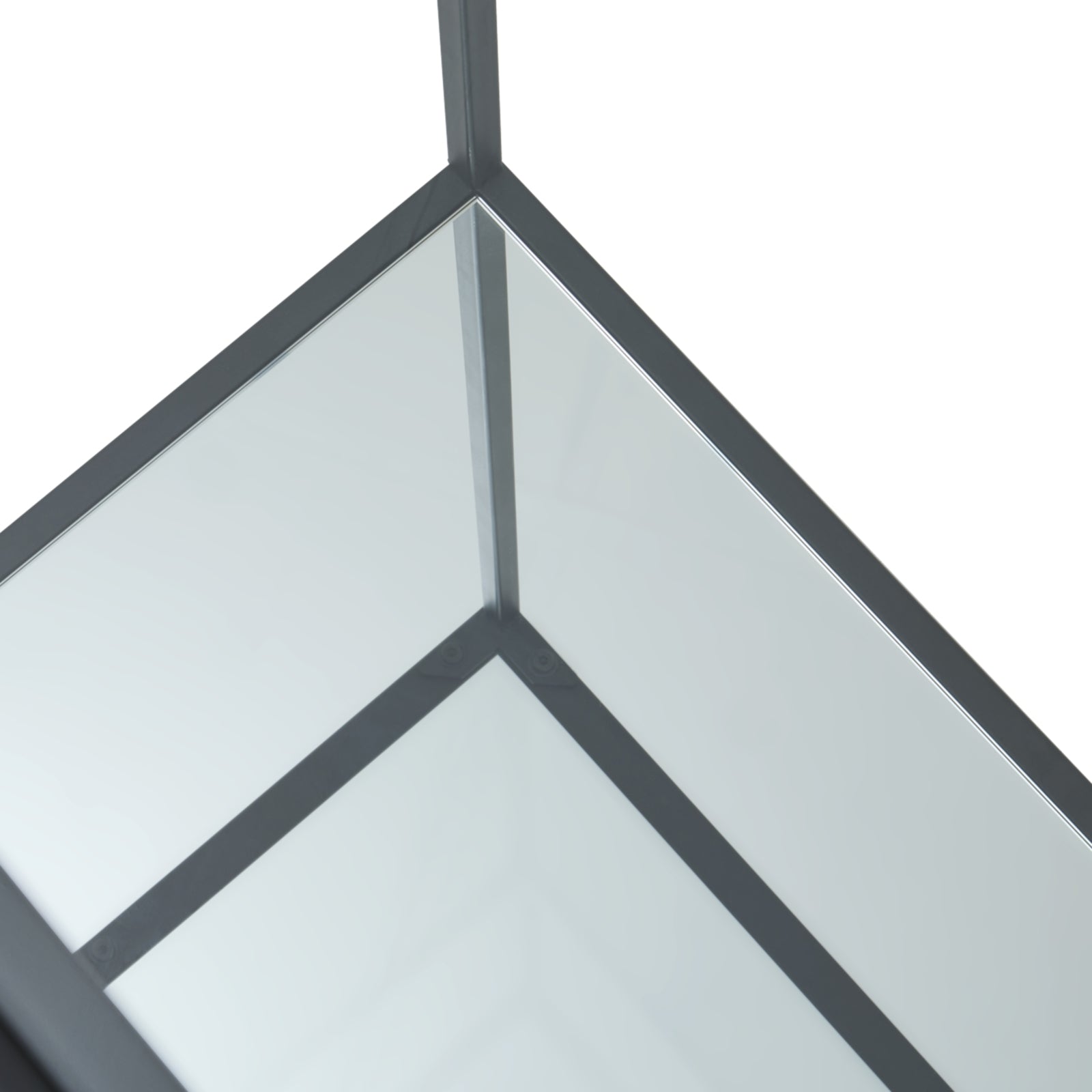 Geometric glass panel with black frame on a white background