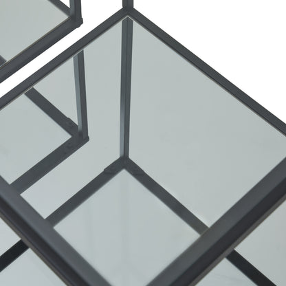 Geometric glass design with black frames on a white background