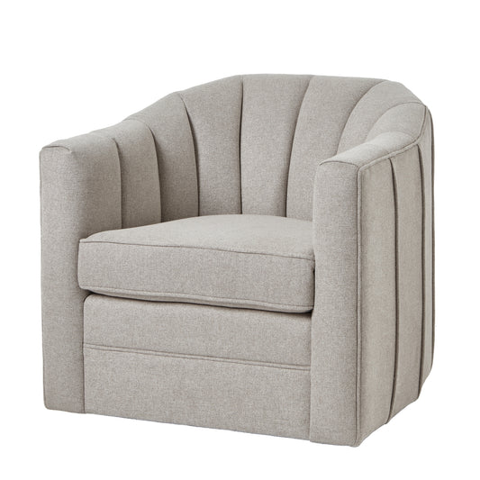 Gray upholstered armchair on a white background