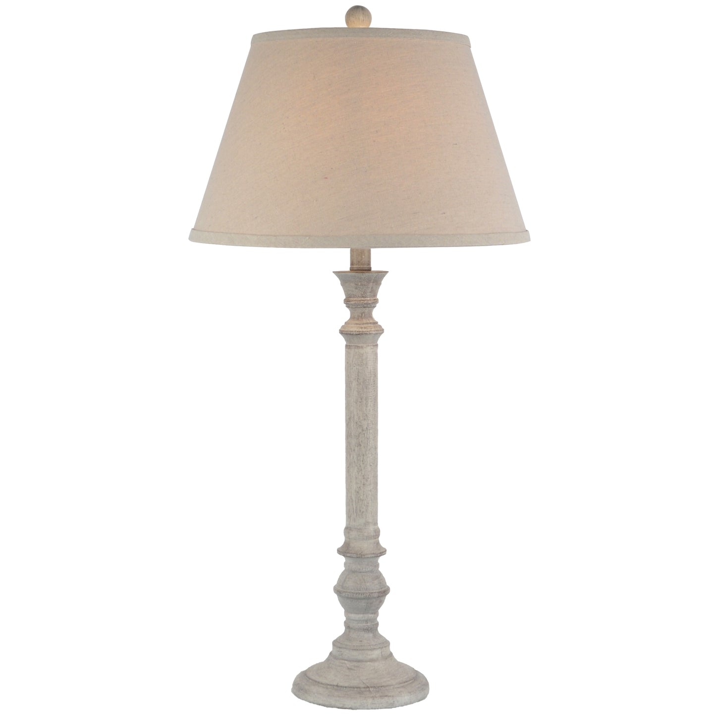 Table lamp with beige shade on a white background