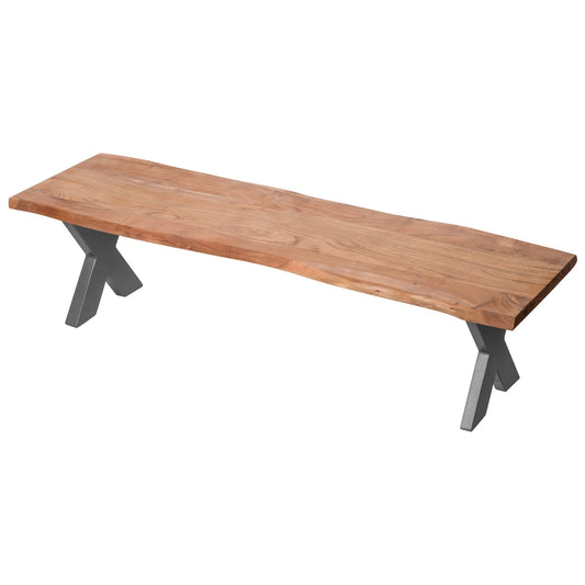 Wooden bench with metal legs on a white background