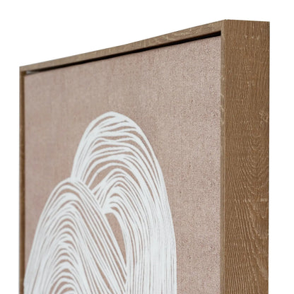 Framed artwork with abstract white lines on a beige background