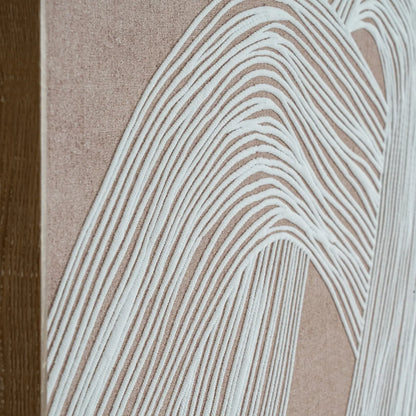 Close-up of a textured surface with wavy line pattern on a beige background