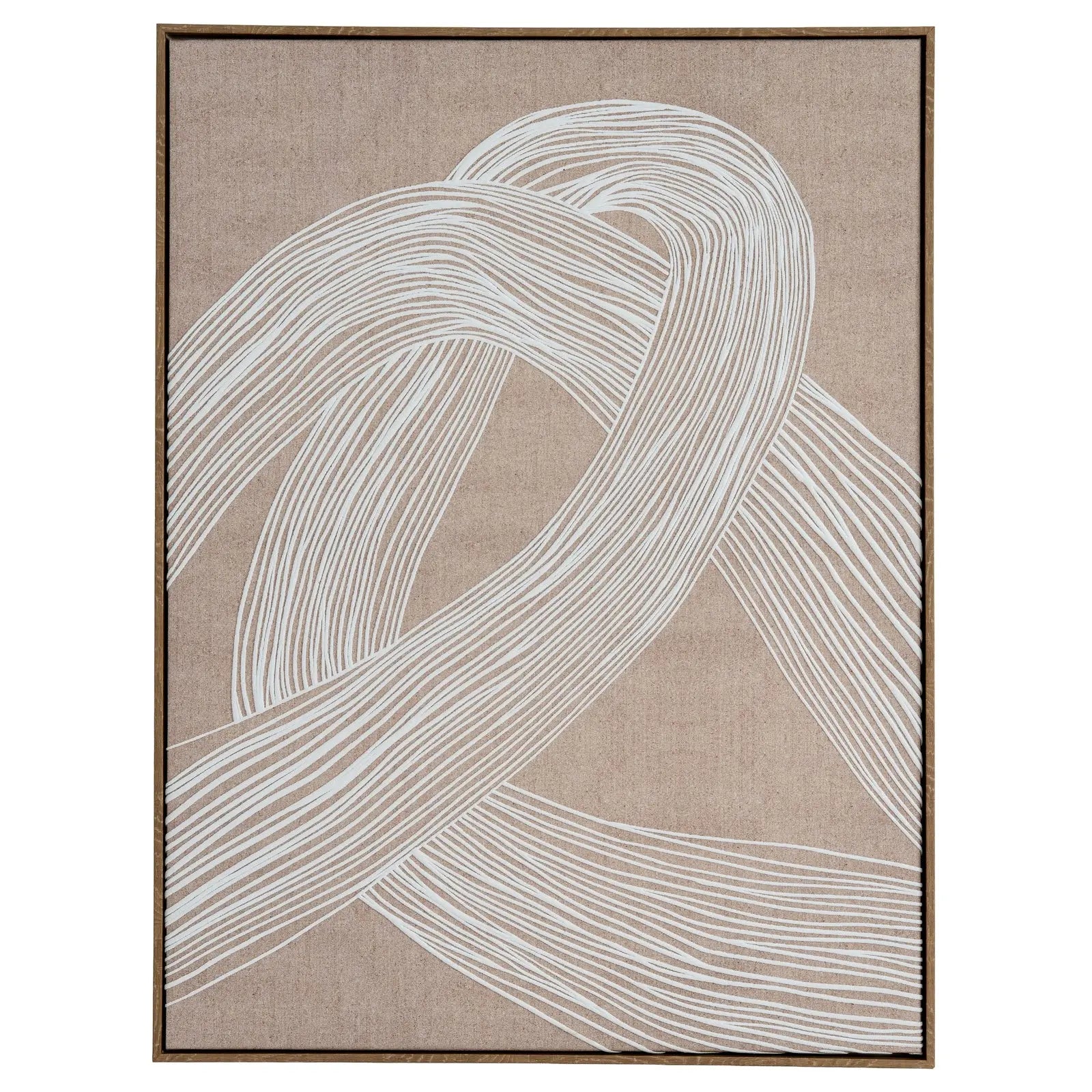 Abstract art print with white lines on a beige background
