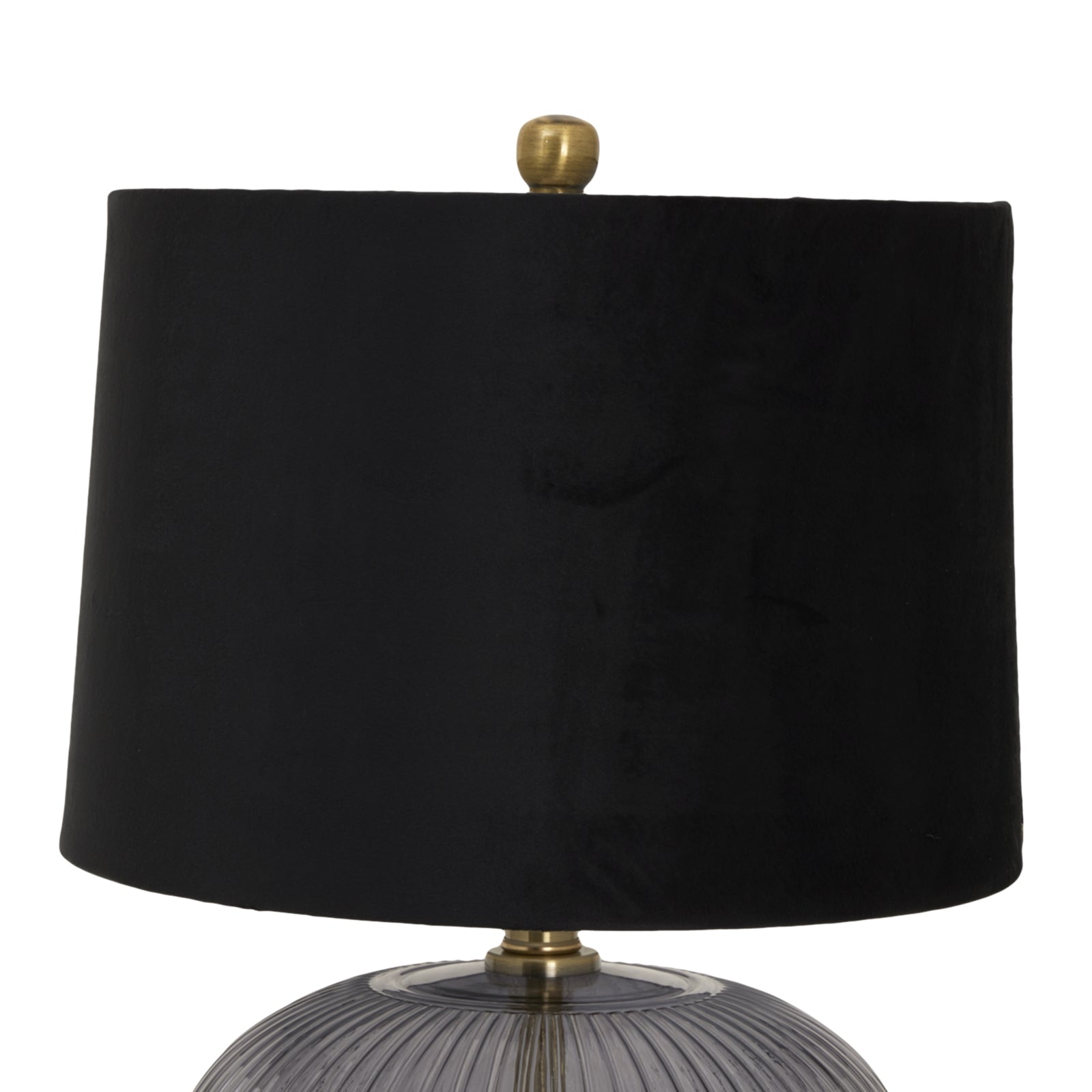 Black lampshade with a gold fixture on a white background