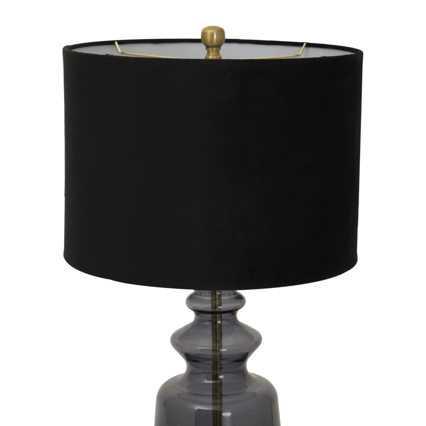 Black lamp with a dark glass base on a white background