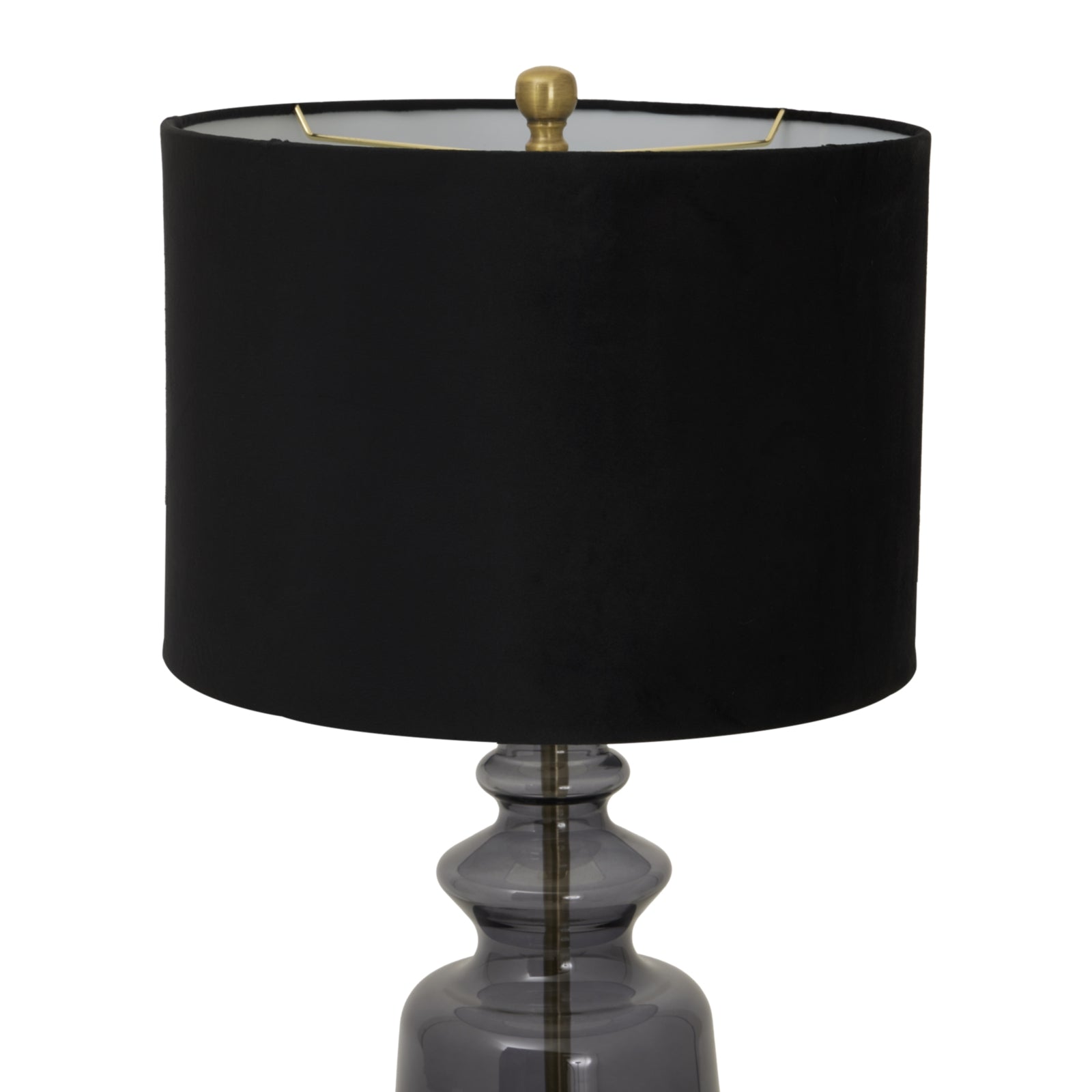 Black lamp with a dark glass base on a white background