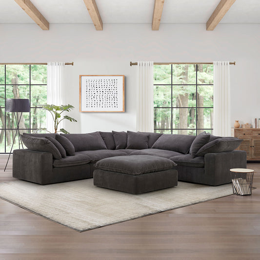 Luxurious Aiden & Ivy Sereen Dark Grey Fabric 6 Piece Modular Sofa