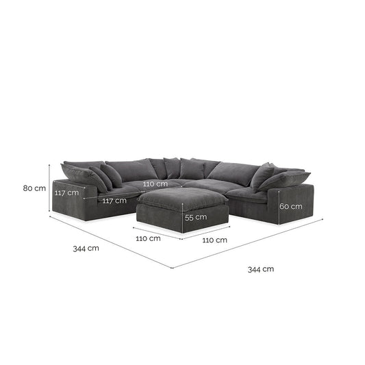 Luxury Aiden & Ivy Sereen Dark Grey Fabric 6 Piece Modular Sofa