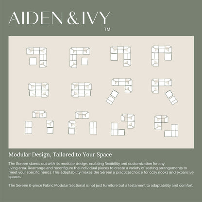 Luxurious Aiden & Ivy Sereen Dark Grey Fabric 6 Piece Modular Sofa