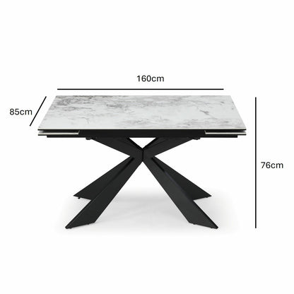 Luxury Indus Valley Kia Ceramic Extending Dining Table + 6 Black Chairs, Seats 6-8