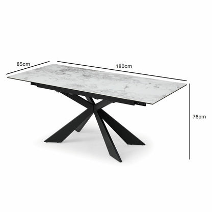 Luxury Indus Valley Kia Ceramic Extending Dining Table + 6 Black Chairs, Seats 6-8